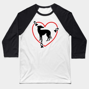 Greyhound Dog Red Heart Paw Prints Baseball T-Shirt